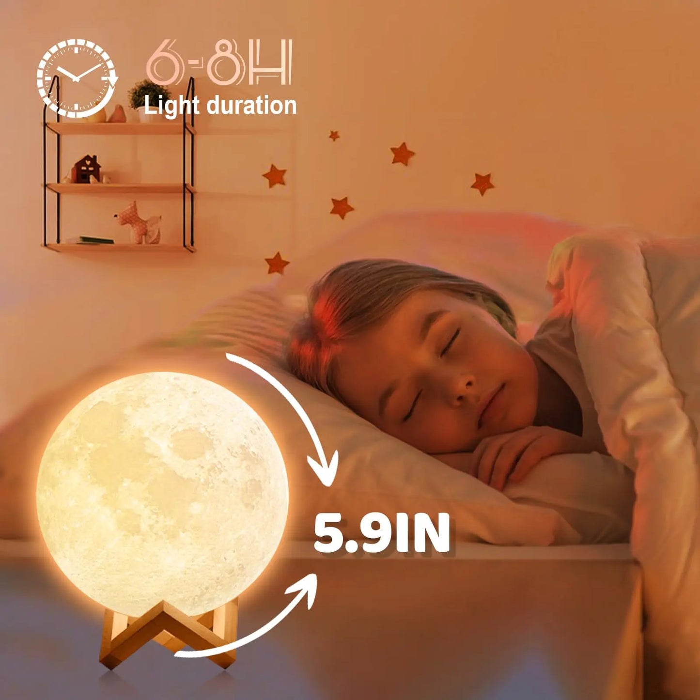 Lampe lune 3D 16 Couleur Avec support en bois/Distant/Contrôle tactile